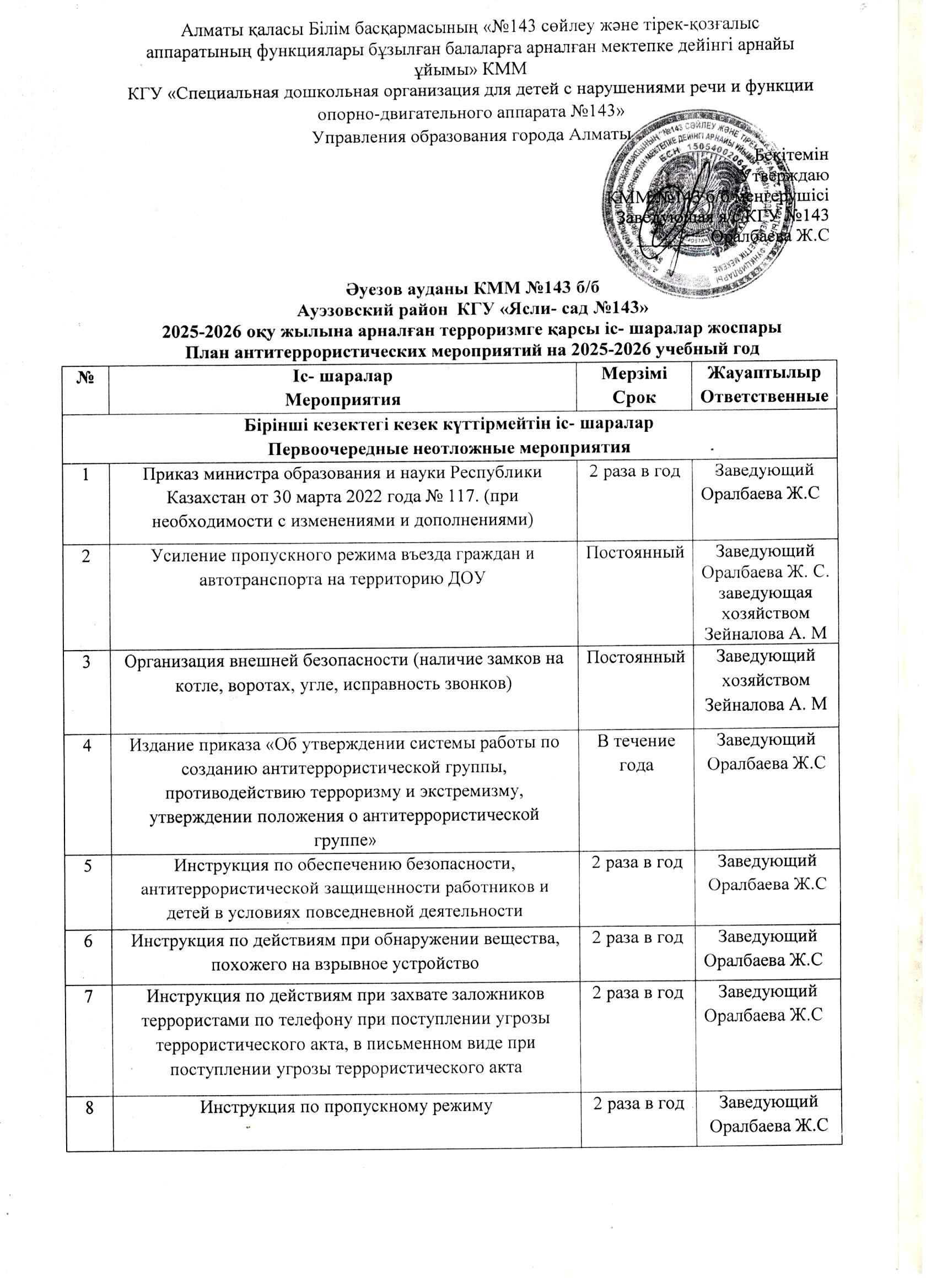 План антитеррористических мероприятий на 2025-2026 учебный год